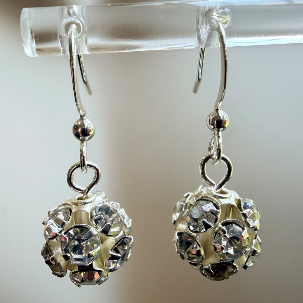 Chico's Drop Earrings Swarovski Crystal Silver Disco Ball Y2K New Old Stock 1"